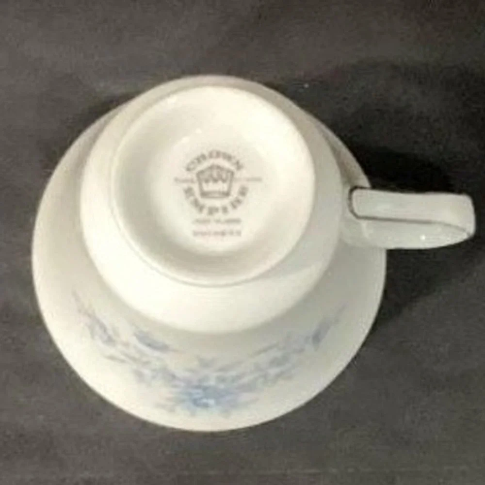 Duchess by Crown Empire Blue Flowers Teacups, Set of 4, Vintage Japan Bone China